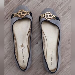 Tommy Hilfiger Women's Striped Flats with Gold Accent